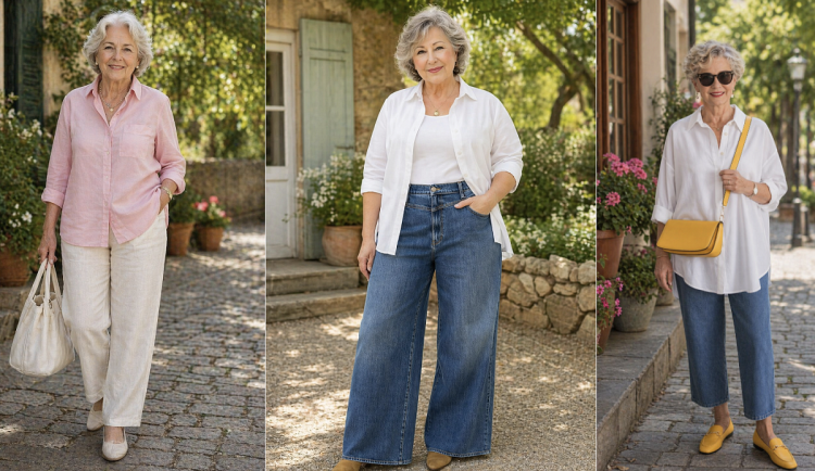 Tričko nebo košile? Obojí, jde o klasiku vhodnou pro všechny dámy vyššího věku