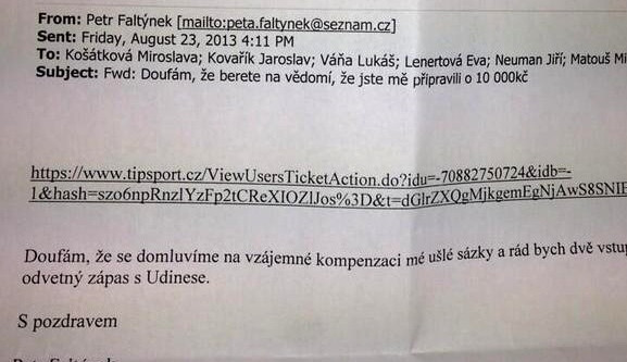 Sázkař žádá Slovan o volné vstupenky na utkání. Reprofoto: Twitter