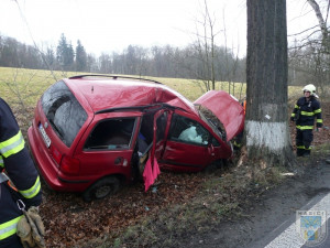 Řidič vyvázl ze Seatu bez zranění. Foto: Hasiči Hrádek nad Nisou