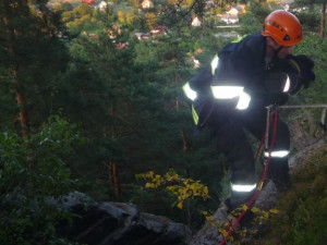 Vystrašenou fenku museli dostat z prolákliny hasiči. Foto: HZSLK