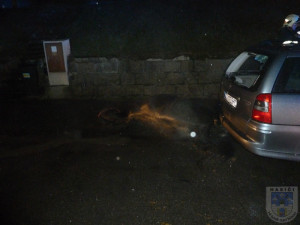 Tvrdý náraz v Oldřichově. Řidička večer usmrtila koně. Foto: Hasiči Hrádek nad Nisou