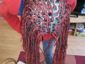 Hlava s copánky z vrchu.