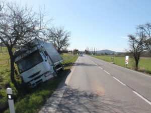 Nákladní auto zastavil řidič až o strom u silnice. Foto: Policie ČR