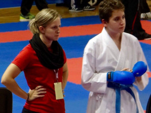 Trenérka a předsedkyně oddílu Gryf Tereza Matějková s Michalem Lyskem, který v kumite vybojoval bronz