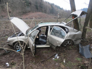 Řidič Octavie zranil při nehodě u Hodkovic sebe i dva spolujezdce