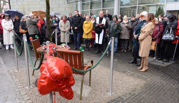 Lavička před knihovnou