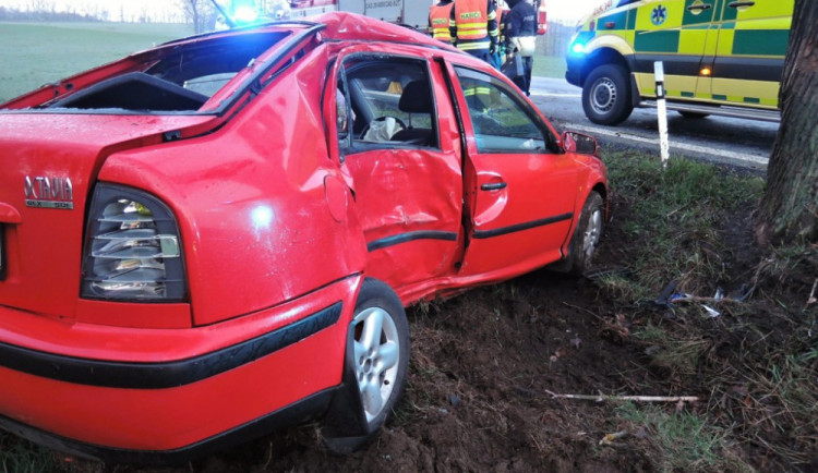 Octavii na mokré silnici neukočíroval, auto zastavil až o strom u silnice