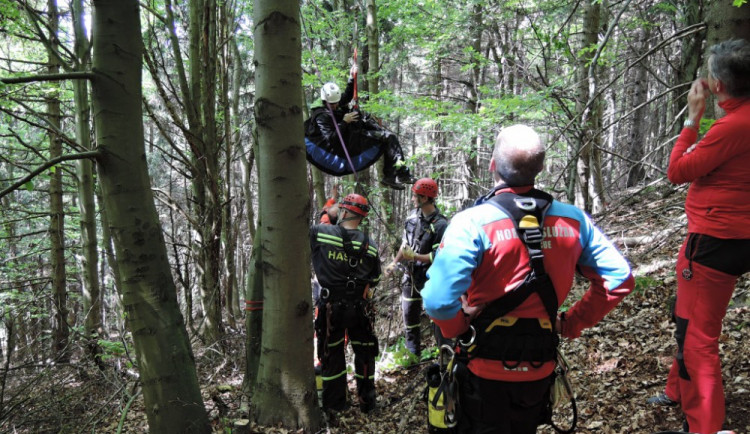 Paraglidista se prolétl jen 150 metrů, ze strom ho museli sundat až hasiči
