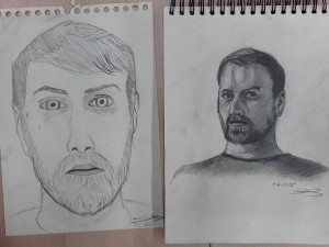 Srovnávací fotografie z kurzů realistické kresby - vlevo na začátku, vpravo po kurzu.