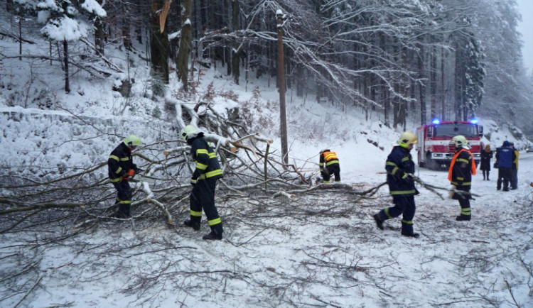 Účet za sněžení: Auta v potoce i na střeše, popadané stromy a zavřené silnice