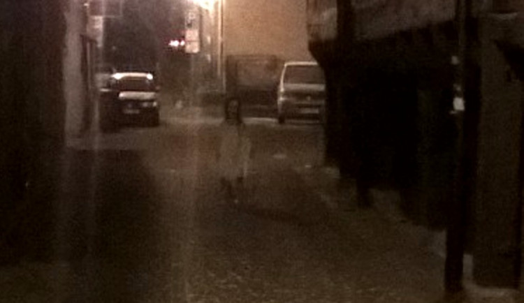 Fotografie podivné postavy u Valdštejnských domků.