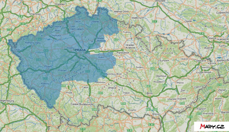 Mapa pokrytí nových leteckých snímků.