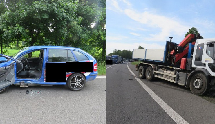 Řidička přehlédla nákladní auto, při nehodě se zranila a způsobila škodu za 170 tisíc