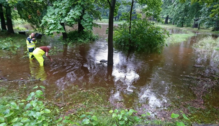 Rozlitá voda v Hejnicích.