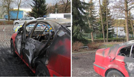 Z Octavie zbylo ohořelé torzo. Opilý cizinec se do auta vloupal a poté ho zapálil aby zakryl stopy.