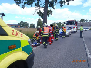 Nehoda motorkáře v Albrechticích.