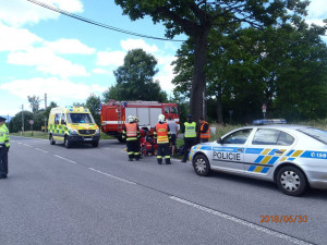 Nehoda motorkáře v Albrechticích.