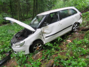 FOTO: Na mokru nezvládl řízení. Fabie vylétla ze silnice