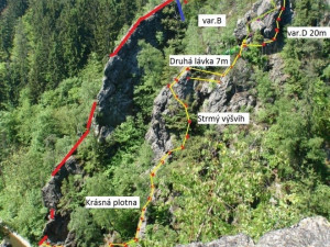 Nová trasa na Vondí bráně je vyznačena žlutou barvou