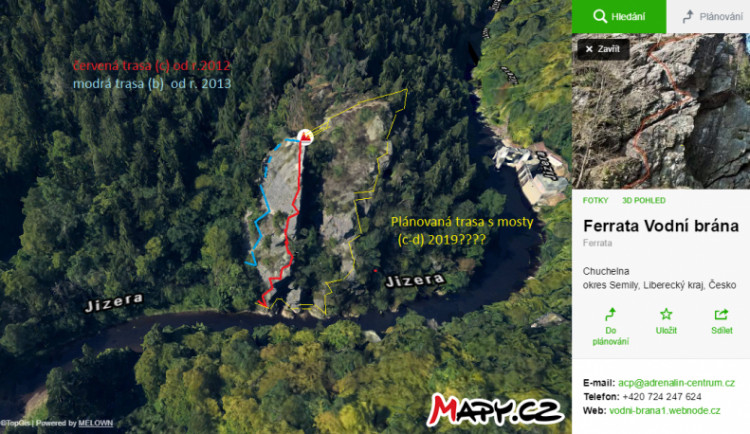 Nová trasa na Vondí bráně je vyznačena žlutou barvou