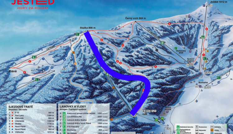 Nová sjezdovka je naznačena modrou barvou.