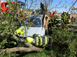 FOTO: Automobil narazil do stromu, řidiče museli hasiči vyprostit