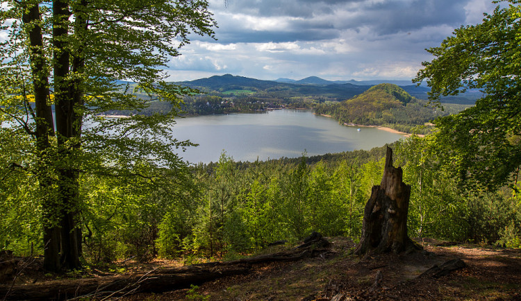 Výhled na Máchovo jezero z vrcholu Borný