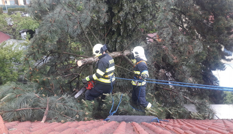 Hasiči od pátku bojují s bouřkami. Odčerpávají vodu ze sklepů a odklízí stromy