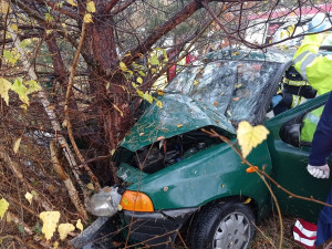 Auto narazilo do stromu. Pro zraněného musel vrtulník