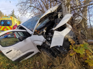 V Jablonném v Podještědí narazilo auto do stromu. Řidič vyvázl s lehkým zraněním