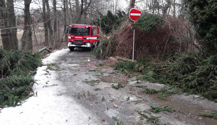 Popadané stromy, domácnosti bez elektřiny, zastavená doprava. Hasiči zasahovali po celý den