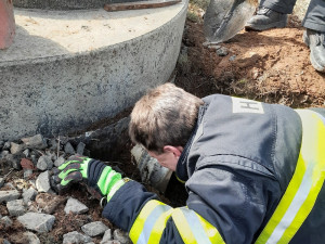 Pes spadl do požární nádrže, nakonec uvízl ve vtokové rouře a nemohl ven