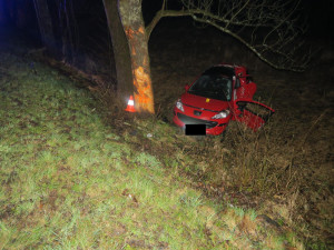 Nezvládla předjíždění na plné čáře. Auto dostalo smyk a narazilo do stromu