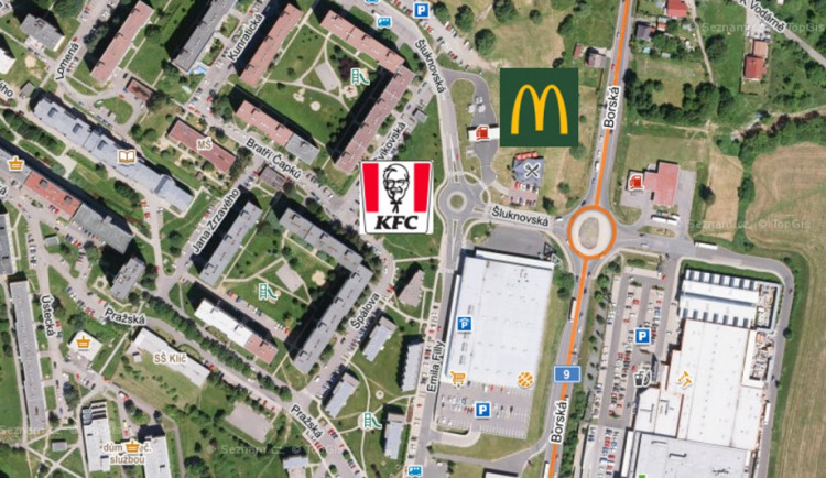 Zakreslení obchodů v mapě. 