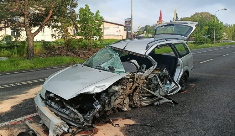 Havarované auto v České Lípě.