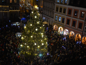 V Liberci začal advent. Před historickou radnicí se rozsvítil vánoční strom