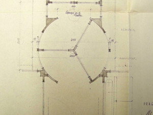 výkres nedochovaných karuselových dveří do kavárny