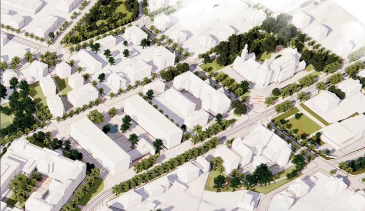 Pohled na prostor podle návrhu územní studie.