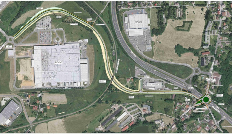 Jeden z dřívějších návrhů na novou silnici do průmyslové zóny.