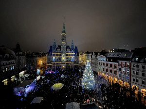 Liberecký vánoční strom už svítí. Trhy odstartují za týden