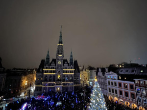 Liberecký vánoční strom už svítí. Trhy odstartují za týden