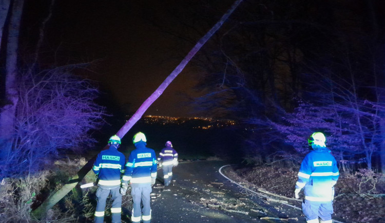Hasiče v kraji potrápil v noci vít a sníh, nejčastěji řešili větve a stromy popadané na silnice