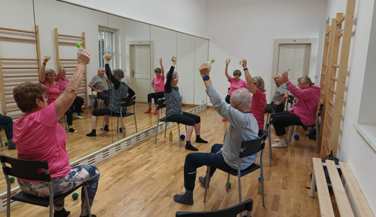 Na snímku cvičení pacientů, které pravidelně organizuje Parkinson klub Liberec. Zlepšuje jejich fyzickou i psychickou kondici.