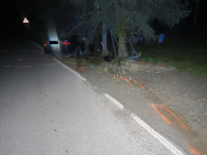 Mladý řidič nezvládl v Janově své BMW a narazil do stromu. Vyvázl s lehkým zraněním