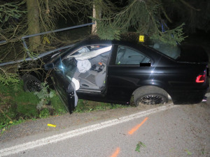 Mladý řidič nezvládl v Janově své BMW a narazil do stromu. Vyvázl s lehkým zraněním