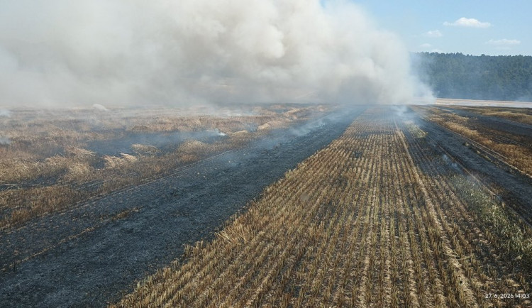 Požár pole na Strakonicku zaměstnal několik jednotek hasičů