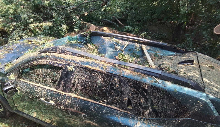 Další den, další bouřky. Od poledne se hasiči nezastaví, v Jihlavě spadl strom na auto