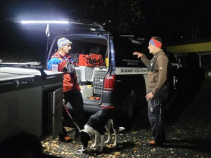 Cvičení kynologů horské služby v Krkonoších