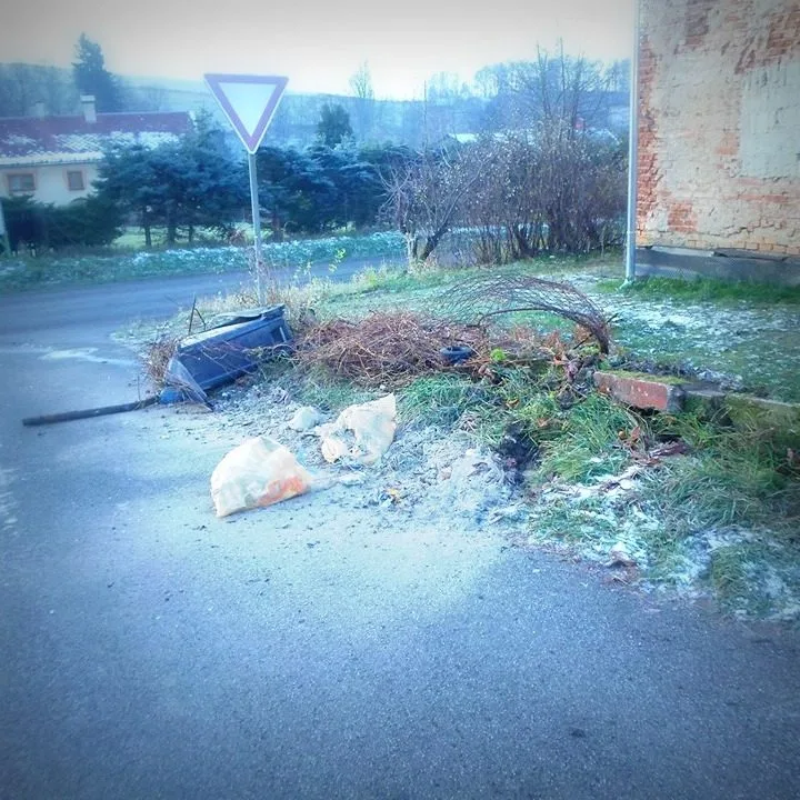 Takhle zdemoloval zloděj "traktorista" obrubník v Nové Vsi. Foto: Facebook