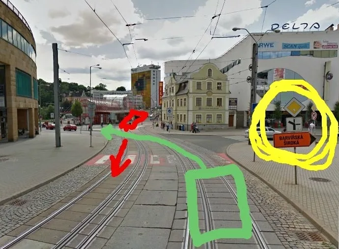 Značka mluví jasně, tramvaj přednost nemá. foto: google.cz